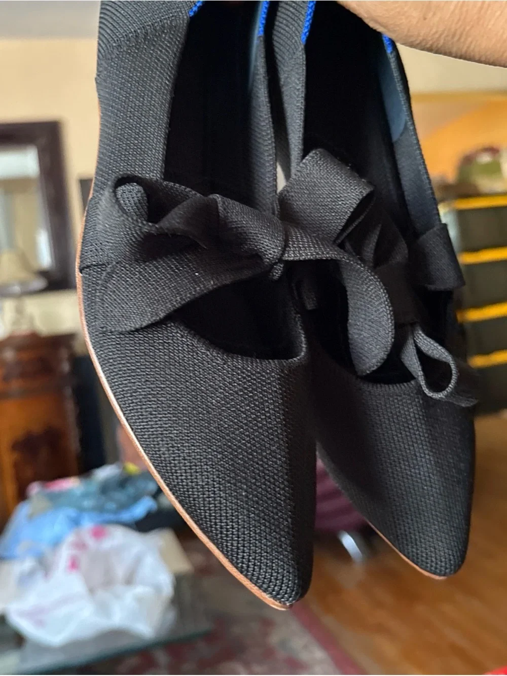 Rothy's Black Bow Pointed Mary Jane Flats - Women's size 7